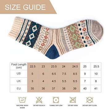 Lisacool 5 Pairs Womens Wool Socks - Winter Warm Socks - Thick Thermal Knit Vintage Cozy Crew Soft Socks Gifts for Women