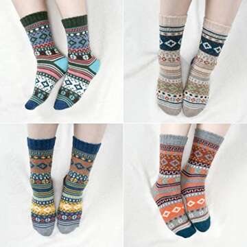 Lisacool 5 Pairs Womens Wool Socks - Winter Warm Socks - Thick Thermal Knit Vintage Cozy Crew Soft Socks Gifts for Women
