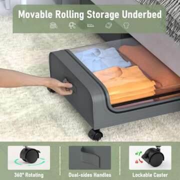 AUING Under Bed Storage with Wheels, 2Pack Under Bed Rolling Storage with 30.3" x 17.1" x 6.9", Under Bed Storage Containers with Lids, Under Bed Shoe Storage for Clothes Shoe Blanket Toy Book(Grey)