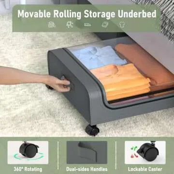 AUING Under Bed Storage with Wheels, 2Pack Under Bed Rolling Storage with 30.3" x 17.1" x 6.9", Under Bed Storage Containers with Lids, Under Bed Shoe Storage for Clothes Shoe Blanket Toy Book(Grey)