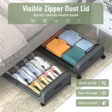 AUING Under Bed Storage with Wheels, 2Pack Under Bed Rolling Storage with 30.3" x 17.1" x 6.9", Under Bed Storage Containers with Lids, Under Bed Shoe Storage for Clothes Shoe Blanket Toy Book(Grey)