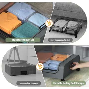 AUING Under Bed Storage with Wheels, 2Pack Under Bed Rolling Storage with 30.3" x 17.1" x 6.9", Under Bed Storage Containers with Lids, Under Bed Shoe Storage for Clothes Shoe Blanket Toy Book(Grey)