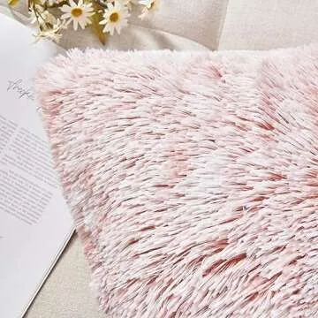 NordECO HOME Luxury Soft Faux Fur Fleece Cushion Cover Pillowcase Decorative Throw Pillows Covers, No Pillow Insert, 18" x 18" Inch, Pink Ombre, 2 Pack