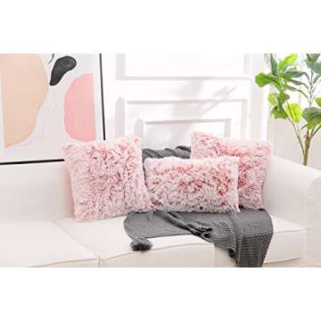 NordECO HOME Luxury Soft Faux Fur Fleece Cushion Cover Pillowcase Decorative Throw Pillows Covers, No Pillow Insert, 18" x 18" Inch, Pink Ombre, 2 Pack