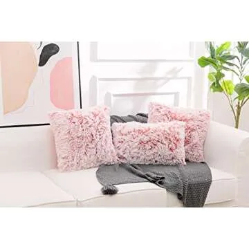 NordECO HOME Luxury Soft Faux Fur Fleece Cushion Cover Pillowcase Decorative Throw Pillows Covers, No Pillow Insert, 18" x 18" Inch, Pink Ombre, 2 Pack