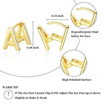 SANNYRA A Initial Stud Earrings for Women, 14K Gold Plated Hypoallergenic Letter Earring, Trendy Jewelry Gifts for Her