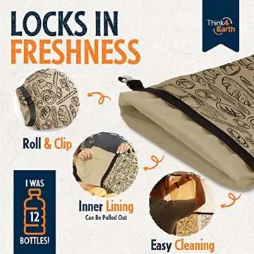 THINK4EARTH® - 2 Packs Bread Bags, Bread Bags for Homemade Bread Loaf, Freezer Bread Storage Bag, Bread Container, Reusable Food Storage Bag, Large Bread Bags for Homemade Bread with Double Lining.