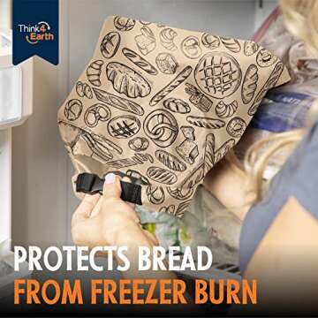 THINK4EARTH® - 2 Packs Bread Bags, Bread Bags for Homemade Bread Loaf, Freezer Bread Storage Bag, Bread Container, Reusable Food Storage Bag, Large Bread Bags for Homemade Bread with Double Lining.