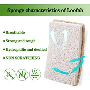 Wangda.G Upgrade Natural Loofah Kitchen Sponges 6 Pack, eco Friendly sponges for Dishes ,Reusable Kitchen sponges and scrubbers,luffa sponges Dish sponges for Washing Dishes dishwashing sponges