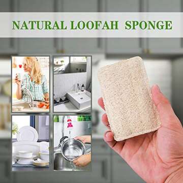 Wangda.G Upgrade Natural Loofah Kitchen Sponges 6 Pack, eco Friendly sponges for Dishes ,Reusable Kitchen sponges and scrubbers,luffa sponges Dish sponges for Washing Dishes dishwashing sponges