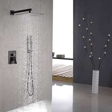 Iriber Oil Rubbed Bronze Shower System with 12 Inch Square Shower Head and Handheld Bathroom Rainfal...