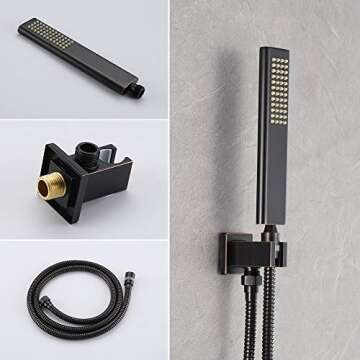Iriber Oil Rubbed Bronze Shower System with 12 Inch Square Shower Head and Handheld Bathroom Rainfall Wall Mounted Shower Faucet Set Contain Shower Faucet Mixer Valve and Trim Kit (Valve Included)