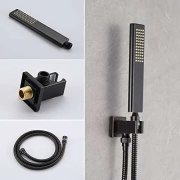 Iriber Oil Rubbed Bronze Shower System with 12 Inch Square Shower Head and Handheld Bathroom Rainfall Wall Mounted Shower Faucet Set Contain Shower Faucet Mixer Valve and Trim Kit (Valve Included)