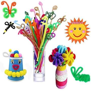 Pipe Cleaners Craft Set Meiso 500 Pcs Craft Supplies Including 100 Pcs Chenille Stems with 250 Pcs Pom Poms Craft and 150 Pcs Wiggle Googly Eyes Self Adhesive Assorted Colors Sizes for DIY Art Craft