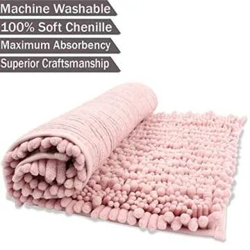 HomDSim 18" x 28" Shaggy Bathroom Bath Shower Rugs Mat Carpet Floor Non-Slip Soft Chenille Plush Absorbent Luxury Microfiber Bristles Washable Kitchen Laundry Rug Bedroom Blanket