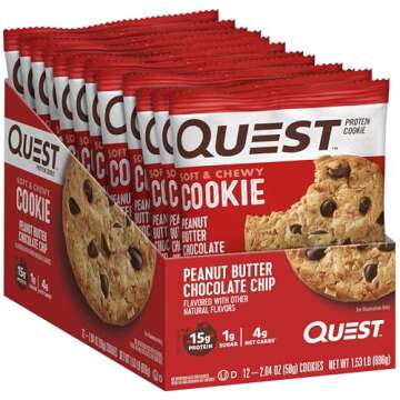 Quest Nutrition Peanut Butter Chocolate Chip High Protein Cookie, Keto Friendly, Low Carb, 24.5 Oz, 12 count (Pack of 1)
