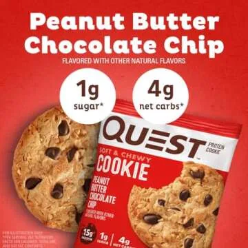 Quest Nutrition Peanut Butter Chocolate Chip High Protein Cookie, Keto Friendly, Low Carb, 24.5 Oz, 12 count (Pack of 1)