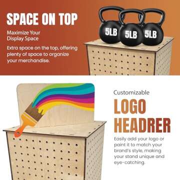 TORCHED DISPLAYS Rotating Display Stand – 22.5 x 16.76-inch – Rotating Organizer Wood Pegboard – Pegboard Display Stand for Craft Shows, Vendor Events, Jewelry, Accessories…