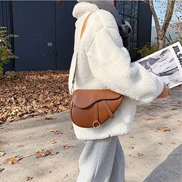 JBB Women Saddle Shoulder Bag Clutch Purse Small Crossbody Bag Satchel Bags Handbag PU Leather Brown