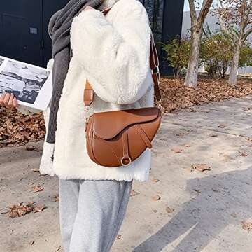 JBB Women Saddle Shoulder Bag Clutch Purse Small Crossbody Bag Satchel Bags Handbag PU Leather Brown