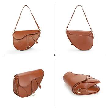 JBB Women Saddle Shoulder Bag Clutch Purse Small Crossbody Bag Satchel Bags Handbag PU Leather Brown