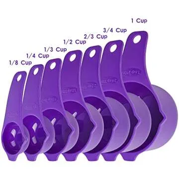 Kalsreui Plastic Measuring Cups and Spoons Set 15, 7 Dry&Liquid Measuring Cup Spoon Set, 7 Spice Long Handle Measuring Spoons with 1 Leveler for Kitchen and Baking, Metric Measure Cups & Spoons Purple