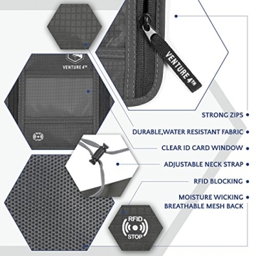 VENTURE 4th RFID Blocking Neck Wallet Secure Travel Pouch