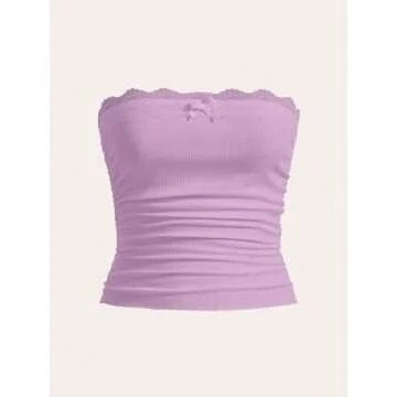 Stylish Lace Trim Tube Top for Summer Outfits