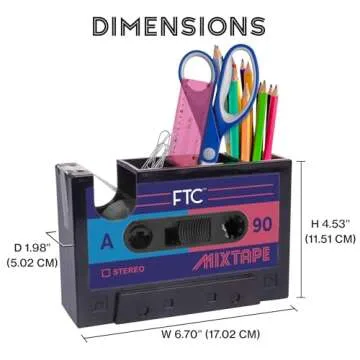 FTC Fun Cassette Tape Dispenser - Retro Office Supplies Holder - Vintage Desk Decor Accessories - 6.70" x 1.98" x 4.53" (Mix Tape)