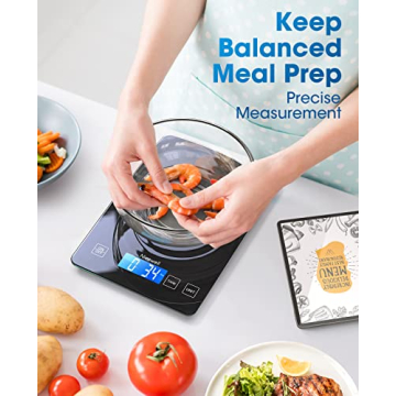 Nicewell Food Scale Digital Weight Grams and oz, 22lb Kitchen Scale for Cooking Baking, 1g/0.1oz Precise Graduation, Sleek Tempered Glass Platform (Black)