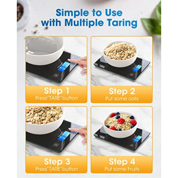 Nicewell Food Scale Digital Weight Grams and oz, 22lb Kitchen Scale for Cooking Baking, 1g/0.1oz Precise Graduation, Sleek Tempered Glass Platform (Black)