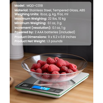 Nicewell Food Scale Digital Weight Grams and oz, 22lb Kitchen Scale for Cooking Baking, 1g/0.1oz Precise Graduation, Sleek Tempered Glass Platform (Black)