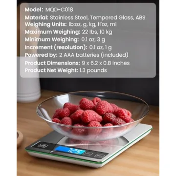 Nicewell Food Scale Digital Weight Grams and oz, 22lb Kitchen Scale for Cooking Baking, 1g/0.1oz Precise Graduation, Sleek Tempered Glass Platform (Black)