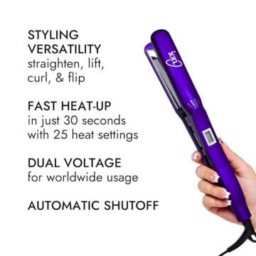 ion Titanium Gator Digital Flat Iron, 1 inch, Straighten, Curl, or Flip Hair, Heats up to 450°F, Digital Display, Dual Voltage