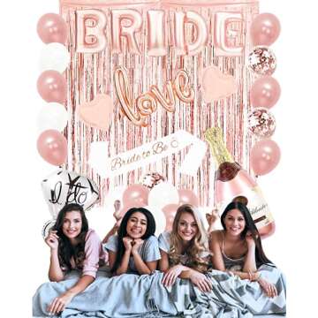 Bachelorettesy 28pc Bachelorette Party Decorations Kit for Bride to Be, Bridal Shower Decorations, Engagement Party – Balloons, Sash, Foil Backdrop Curtain (Rose Gold)
