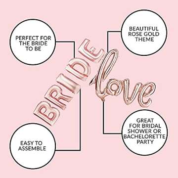 Bachelorettesy 28pc Bachelorette Party Decorations Kit for Bride to Be, Bridal Shower Decorations, Engagement Party – Balloons, Sash, Foil Backdrop Curtain (Rose Gold)