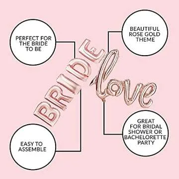 Bachelorettesy 28pc Bachelorette Party Decorations Kit for Bride to Be, Bridal Shower Decorations, Engagement Party – Balloons, Sash, Foil Backdrop Curtain (Rose Gold)