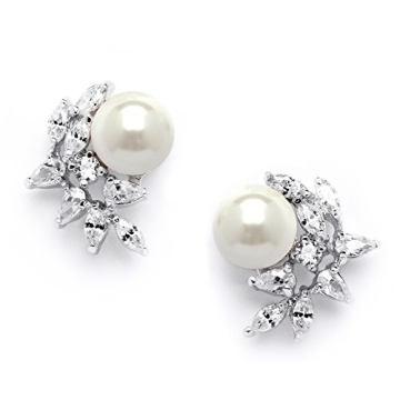 Mariell Pearl & Marquise CZ Crystal Clip-On Wedding Earrings - Luxe Bridal Jewelry