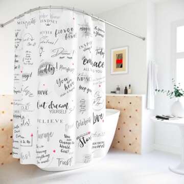 Girl Power 24/7 Be Unstoppable! Cute Shower Curtain with Inspirational Quotes - Motivational Bathroo...