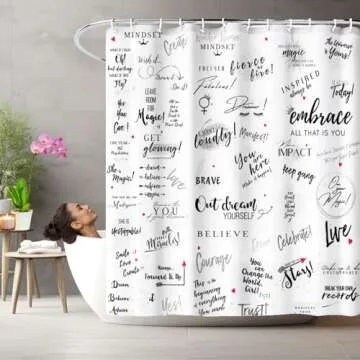 Girl Power 24/7 Be Unstoppable! Cute Shower Curtain with Inspirational Quotes - Motivational Bathroom Decor, Easy Care, Reinforced Buttonholes, for Showers, Stalls & Bathtubs 71" W x 74" H