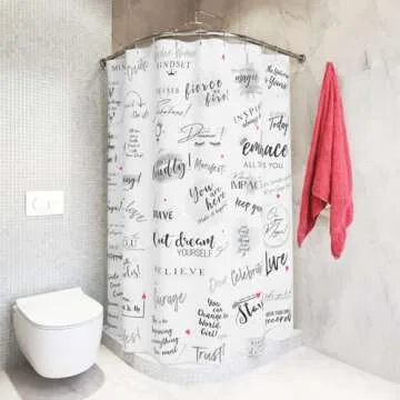 Girl Power 24/7 Be Unstoppable! Cute Shower Curtain with Inspirational Quotes - Motivational Bathroom Decor, Easy Care, Reinforced Buttonholes, for Showers, Stalls & Bathtubs 71" W x 74" H