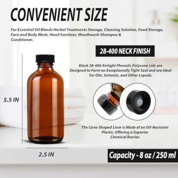 8 oz Amber Glass Boston Bottles with Airtight Caps