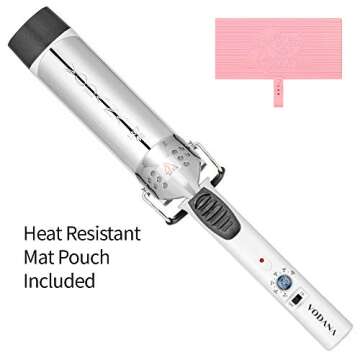 VODANA Professional GlamWave Ceramic Curling Iron White 1.6inch(40mm) + Heat Resistant Pad/Mat Pouch...