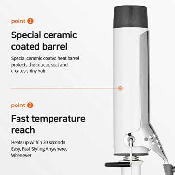 VODANA Professional GlamWave Ceramic Curling Iron White 1.6inch(40mm) + Heat Resistant Pad/Mat Pouch 240 Pink