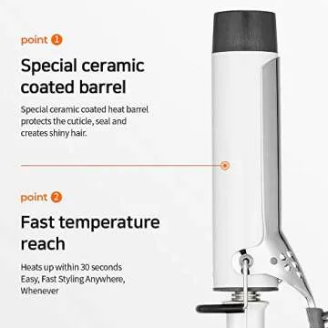 VODANA Professional GlamWave Ceramic Curling Iron White 1.6inch(40mm) + Heat Resistant Pad/Mat Pouch 240 Pink