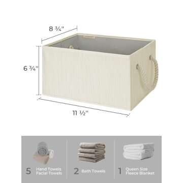 StorageWorks Storage Baskets for Organizing Shelves , Foldable Fabric Storage Bins with Handles, Beige, White & Ivory, 3-Pack, 11 ½" L x 8 ¾" W x 6 ½" H