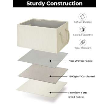 StorageWorks Storage Baskets for Organizing Shelves , Foldable Fabric Storage Bins with Handles, Beige, White & Ivory, 3-Pack, 11 ½" L x 8 ¾" W x 6 ½" H