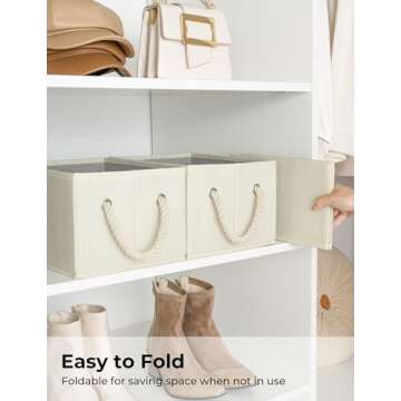 StorageWorks Storage Baskets for Organizing Shelves , Foldable Fabric Storage Bins with Handles, Beige, White & Ivory, 3-Pack, 11 ½" L x 8 ¾" W x 6 ½" H