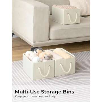 StorageWorks Storage Baskets for Organizing Shelves , Foldable Fabric Storage Bins with Handles, Beige, White & Ivory, 3-Pack, 11 ½" L x 8 ¾" W x 6 ½" H