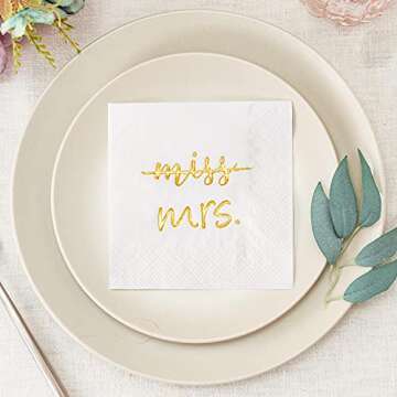 Crisky Gold Foil Miss to Mrs Cocktail Napkins for Bridal Shower Engagement Bachelorette Party Desser...